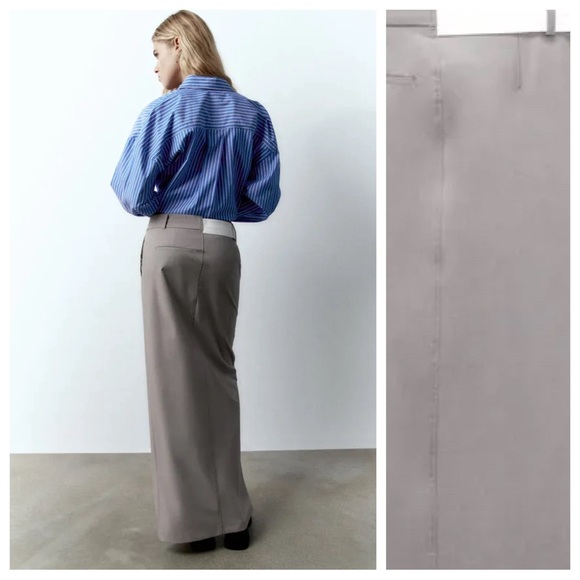 NWT. Zara Gray Viscose Blend Double Mid Rise Midi Skirt. Size S. - Picture 3 of 11